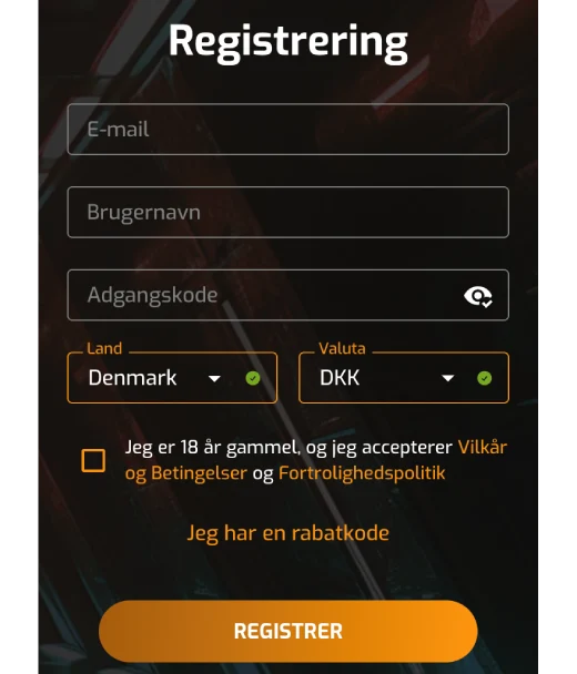 Skærmbillede af Hugo Casino registreringsformular med markerede felter